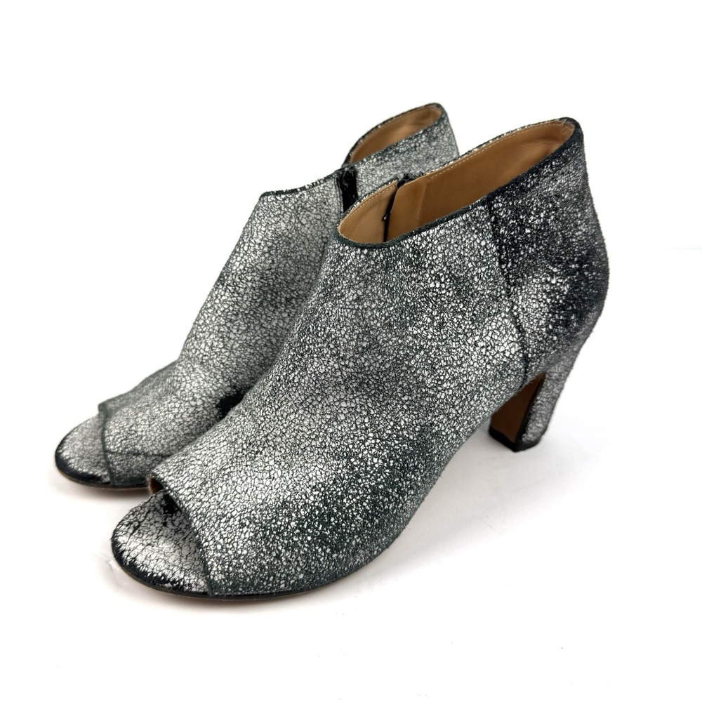 Maison Martin Margiela Open Toe Bootie‎ 39.5 Suede Zip Up Black White Crackle 9
